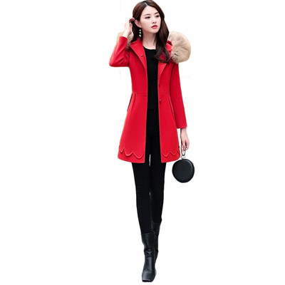 

2018 New Womens Winter Slim Woolen Korean Style Real Fur Collar Coat&Cotton Windbreaker Jacket Women Female