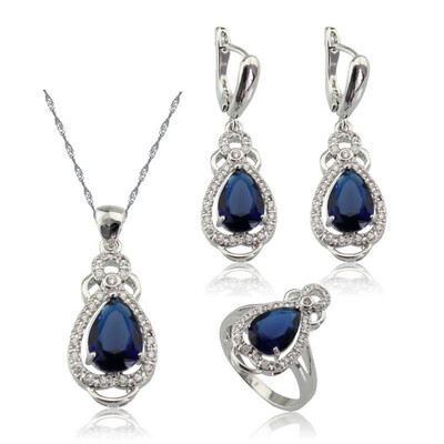 

EIOLZJ Fashion Beautiful Dark Blue Cubic zirconia Silver Plated Jewelry Sets for Women Free Jewelry Box