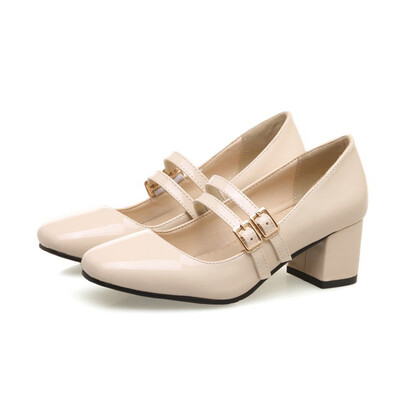

IDIFU Womens Mary Jane Shoes - Chic Buckle Straps Low Cut Square Toe - Block Medium Heek Work Pump
