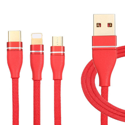 

3in1 USB Cable Multiple 3ft Nylon Coarted Smartphone Charging Cord with Micro USB Connectors Ports Nylon Cords Adapter for iPhone