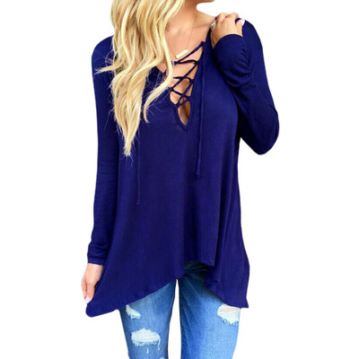 

CT&HF Women Leisure Fashion Cotton T-Shirt Irregular Design Pure Color Round Collar T-Shirt Korea Contracted Personality Tops