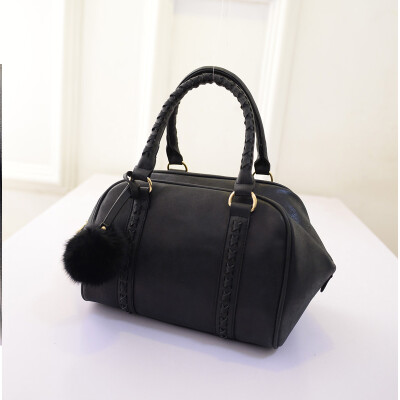 

2016 New fashion women leather handbags wool ball shoulder bag famous brand design bag handbags black weave tote bags