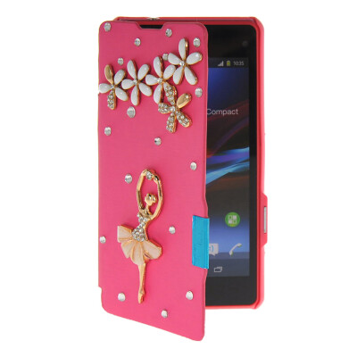 

MOONCASE Rhinestone Crystal Ultre Slim Leather Side Flip Wallet Back ЧЕХОЛ ДЛЯ Sony Xperia Z1 Compact (Mini) Hot pink