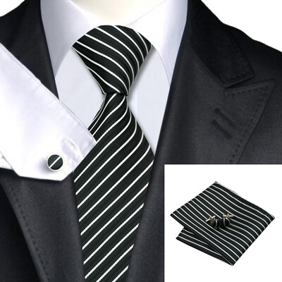 

2016 New Hot selling Vogue Men Silk Striped Tie Set High Quality 100 Silk Necktie Handkerchief Cufflink Set for Formal Wedding