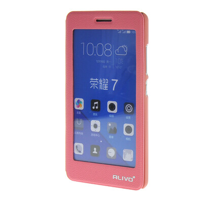 

MOONCASE Huawei Honor 7 чехол для Litch Skin Full Screen View Leather Flip Pouch Bracket Back Cover Pink