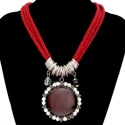 

Womens Punk Rhinestone Embroider Pendant Nylon Rope Imitation Gemstone Necklace