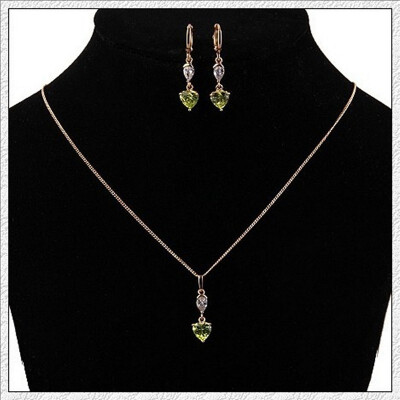 

2014 HOT 14K Gold Plated Crystal Green Peach Heart Pendant Earrings Jewelry Sets