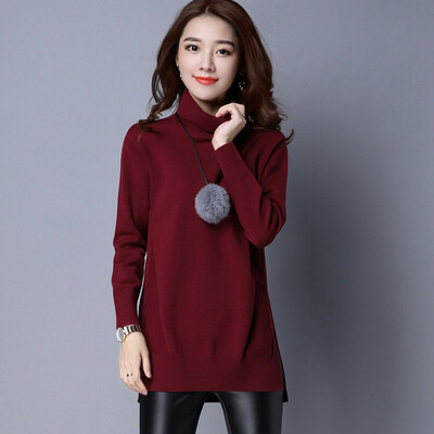 

Silk cypress 2018 autumn&winter clothing new womens high collar simple elegant temperament base long solid color sweater S84W0001MA3M wine red M