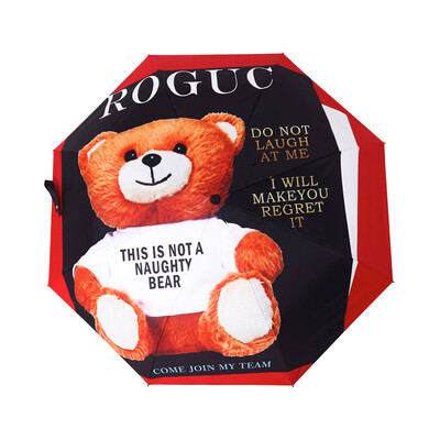 

IDREAMY Tri-Fold Umbrella Korean Girls Small Fresh Sun Umbrella Manual Sunscreen Cartoon Bear Sun umbrella 35311 Red