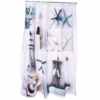 

3D Blue Sea Life Seashell Pattern Water-resistant Bathing Shower Curtain Bathroom Decor