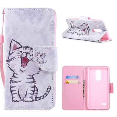 

MOONCASE LG K10 2017 painted leather case with small hand strap - red mouth cat