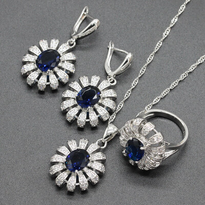 

Trendy White Stone Silver Plated Jewelry Sets for Women Choker Pendant Drop Earrings Ring Six Colors Available Free Jewelry Box