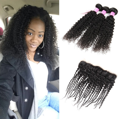 

8A Malysian Virgin Human Hair Kinky Curly Bundles with Ear to Ear Closure Wholesale Virgin Hair Bundles With Frontal