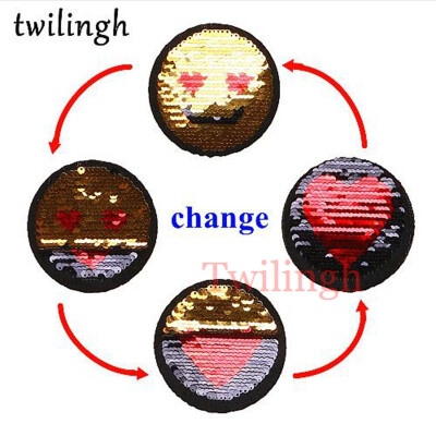 

twilingh Patches 1pc Reversible Change Sequins Patches Skull Star Heart DIY Sew On Patches For Clothes Applique Decoration