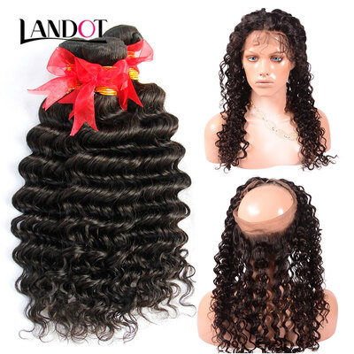 

8A 360 Lace Frontal Closure With 3 Bundles Brazilian Virgin Human Hair Weave Deep Wave Curly 4Pcs Lot Natural Black Hair Extension