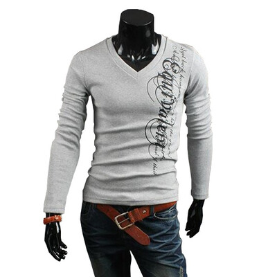 

Zogaa New Mens T-Shirt Fashion V-neck English Printing Casual