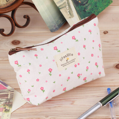 

Vintage Flower Floral Pencil Pen bag Cosmetic Makeup Storage bag Case Purse Beige