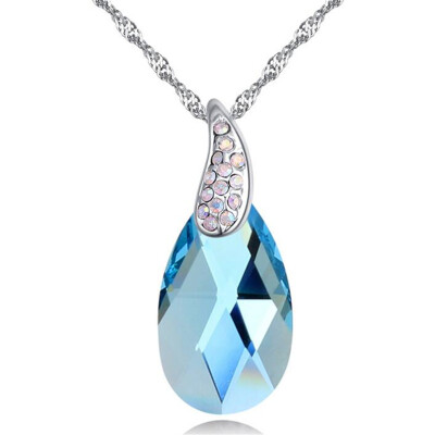 

High Quality Water Drop Pendant Women Jewelry Blue Crystal from Austrian Necklace White Gold Plated Fashion Gift 27255