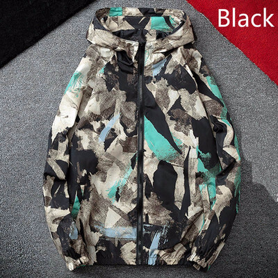 

Mens Jacket Casual Thin Hooded Jacket Wind Breaker Spring Autumn Hoodies Men Floral Bomber Jacket Hip Hop Plus Size Jacket