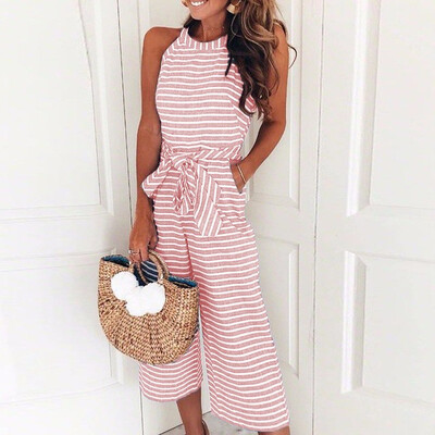 

Elegant Sexy Jumpsuits Women Sleeveless Striped Jumpsuit