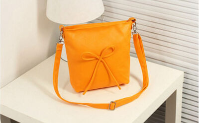 

Bow Handbag Tote Brief Leather Women's Shoulder Bag Candy Color Designer Bucket