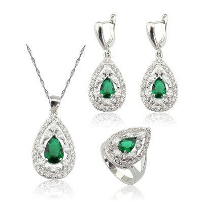 

Water Drop Blue Stone Silver Plated Jewelry Sets for Women Choker Dangle Earrings Ring Five Colors Available Free Jewelry Box