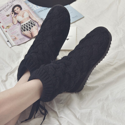 

New Fashion Winter Ladies Knitted Wool Snow Boots High Cotton Shoes