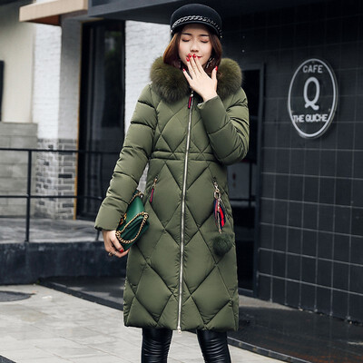 

High Quality Hooded Fur Collar Winter New Thicken Slim Long Women Outwear Solid Large Size Ladies Parkas Thick Cotton Coat Down Cotton-padded Jacket New Arrival