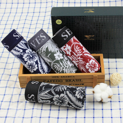 

Seven wolves mens underwear mens boxers cotton breathable high stretch mens pants Korean fashion print boxer 4 gift box 97119