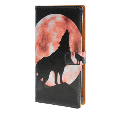 

MOONCASE ЧЕХОЛ ДЛЯ Sony Xperia M4 Moon Wolf Pattern Leather Flip Wallet Card Holder with Kickstand Back A09