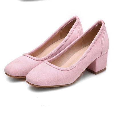 

IDIFU Womens Sexy Square Toe Low Cut Wide Work Shoes Block Mid Heel Pumps