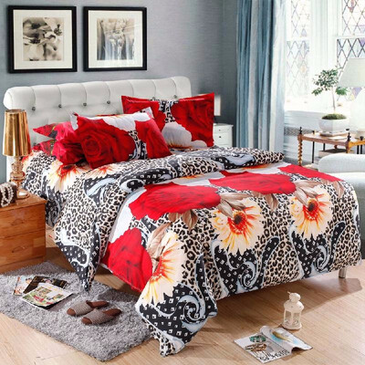 

KingQueen Size 3D Bedding Set Flowers Pattern Duvet Cover Bed Sheet 2 Pillowcases 4pcs