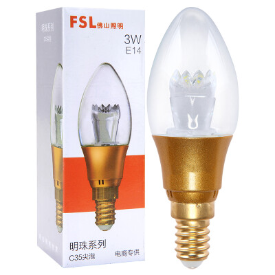 

Foshan Lighting (FSL) LED наконечник пузырь кристалл лампа энергосберегающий пузырь 3W маленький рот E14 день знак 6500K жемчужное золото