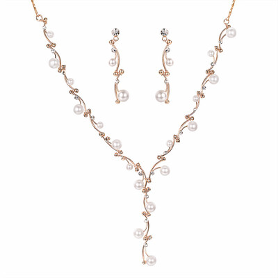 

Yoursfs Simulated Pearl Jewelry Set for Women Gold Plated Elegant Bridal Earrings Pendant Necklace Set
