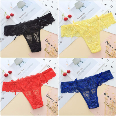 

Lbellagiovanna 4 pack Women Sexy Lace G-stiring Briefs Thongs Underwear Lace Panties Intimates Solid Lingerie Female Bragas6031p4