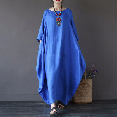 

Summer Plus Size Long Maxi Dress Women Elegant 4xl 5xl Loose Large Hem Dress O-neck White Dress Long Sleeve Robe Vestidos