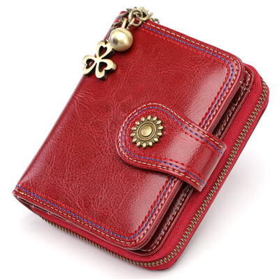 

Nalandu Nalandu Vintage National Embroidered Zip Wallet Womens Short Leather Korean Edition Coin Purse QB81072-G Peacock Blue