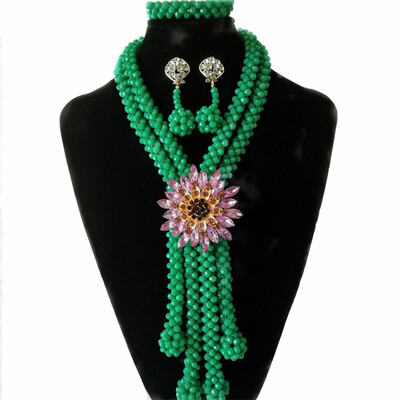 

Chunky Bib Style Light Green Beads Coral Jewelry African Jewelry Sets For Women Wedding Bridal Statement Necklace Free Shipping