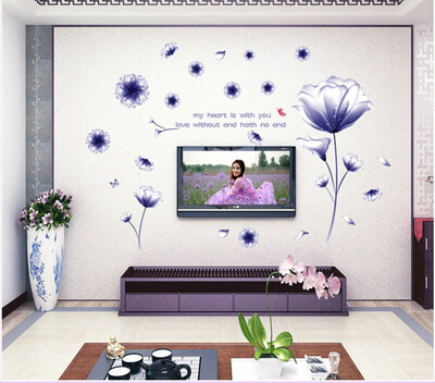 

Blue Crystal Фиолетовый цветок DIY Искусство Наклейка Декор номеров Наклейки виниловые Съемный Главная Фреска цветок Фиолетовый