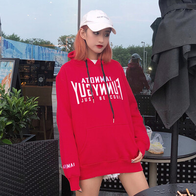 

Yu Zhaolin 2018 autumn&winter new Korean version of the loose lazy wind print jacket hooded wild plus velvet sweater female YWWY188326 red M