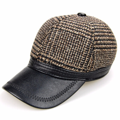 

Adult Casual Baseball Cap Mens Winter Warm Hat Male Plaid Woolen EarProtection Baseball Cap Students Casual Hat Adjust B-7212