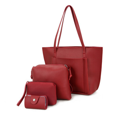 

SMOOZA 4pcs bags Women Simple PU Leather Shoulder Crossbody Bag Female Fashion Day Clutch Bag Card Holder Purse Bag Set Bolsa