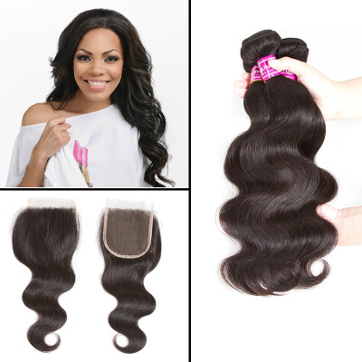 

Peruvian Human Virgin Hair Body Wave Bundles with Free Part 44 Lace Closure Wholesale Unprocessed Virgin Human Hair Extensions