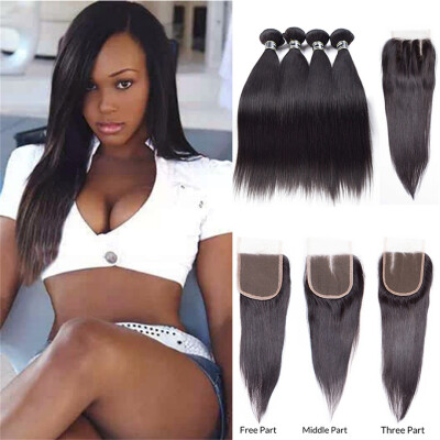 

Amazing Star Peruvian Straight Virgin Hair Bundles with Closure Straight Hair with Closure Human Hair with 4x4 Crochet Closure