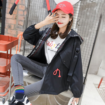 

JOY OF JOY 2018 autumn new Korean version of BF loose casual tie hooded cardigan coat baseball uniform female JWWT187233 black