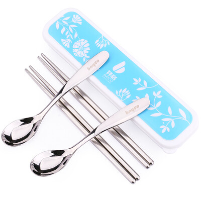 

【Jingdong supermarket】 Baige BAYCO portable tableware set stainless steel chopsticks spoon two copies of five sets of blue BX4315