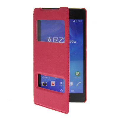

MOONCASE View Window Leather Side Flip Pouch Stand Shell Back Case Cover for Sony Xperia Z2 Hot pink