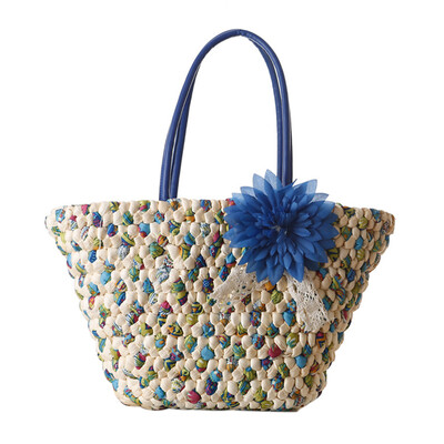 

New flowers straw bag women leather handbag fashion summer woven bag beach bag high quality shoulder messenger bag
