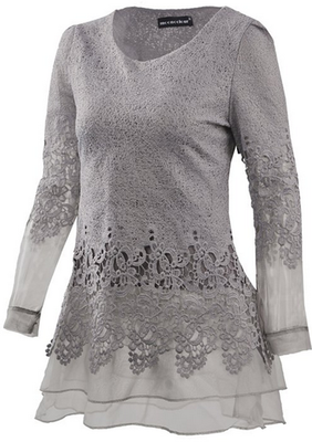 

Mooncolour Womens Long Sleeve Slim Fit Floral Lace Organza Blouse