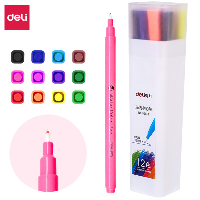 

Deli deli 12 color fiber pen head line drawing watercolor brush painting hook line hook edge watercolor pen 70691